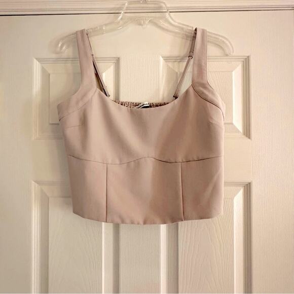 A&F Abercrombie & Fitch Tan Corset Top Smocked Smock Crop Side Zip Neutral LARGE - Picture 2 of 12